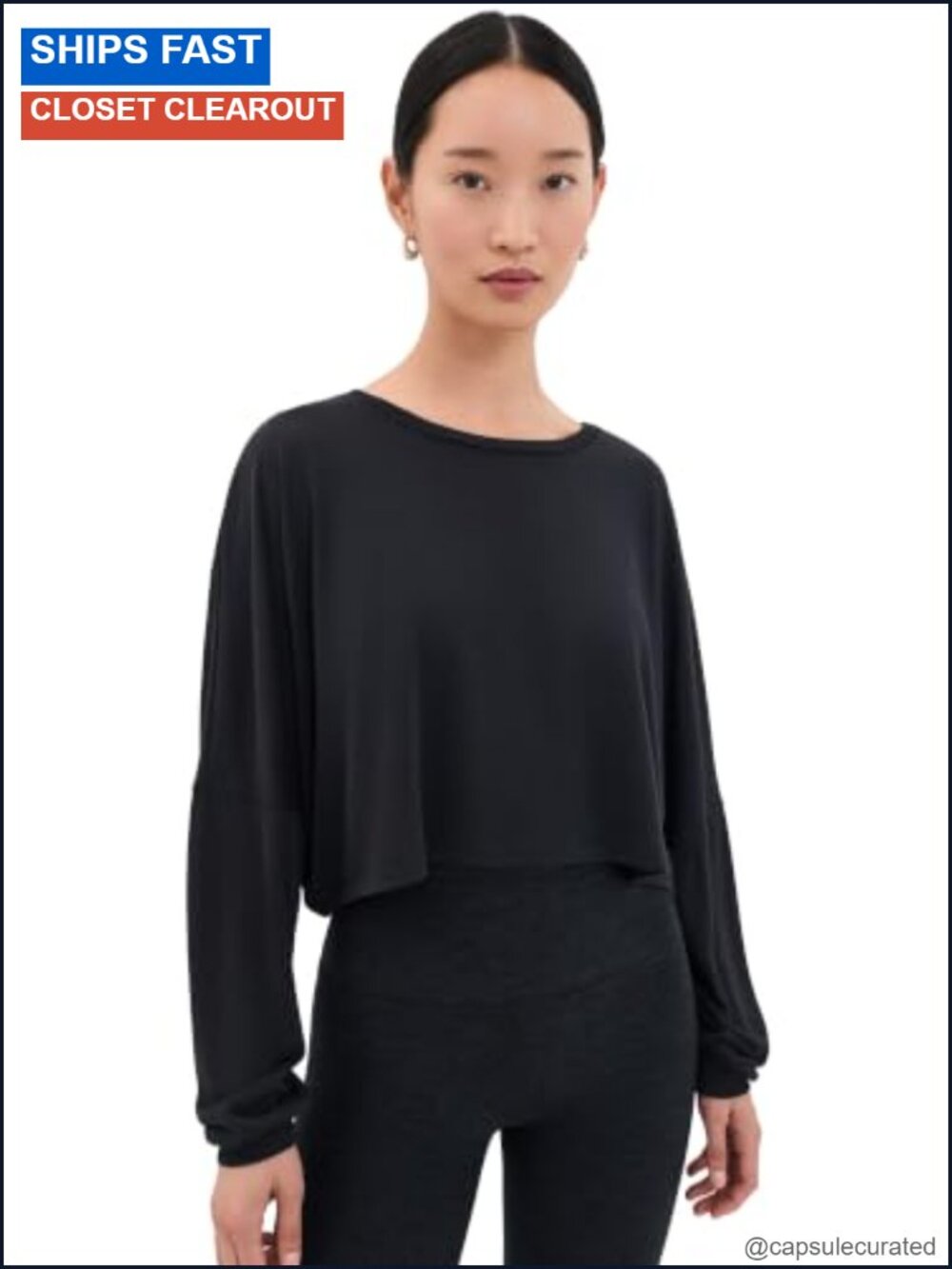 Cropped Long Sleeve Tee Modal Recycled Polyester Relaxed Fit Studio Luxe